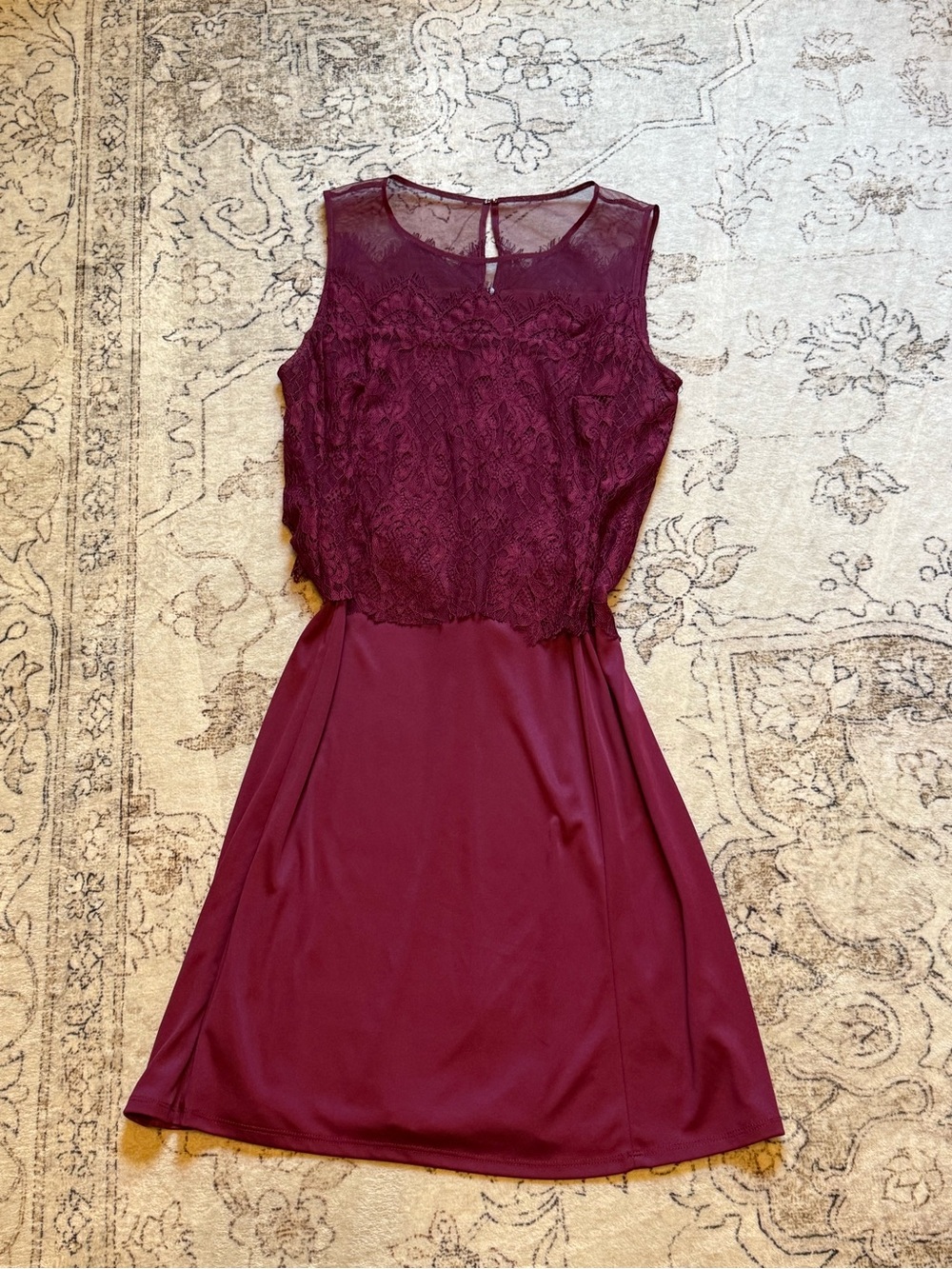 AGB Sleeveless Lace Bodice A-Line Dress - Burgundy Wine